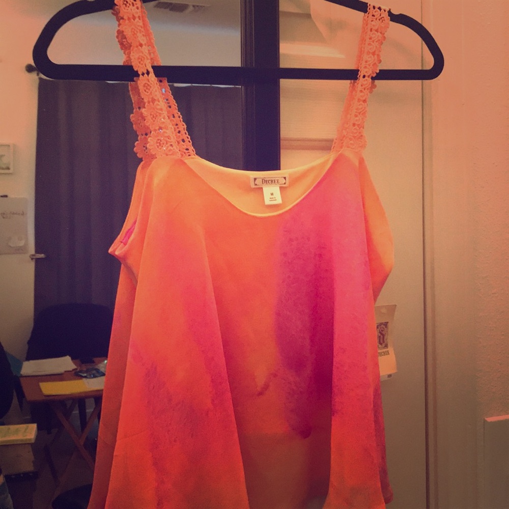 Warm Pink/Orange Floral Strapped Crop Tank Top